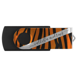 Wild Orange Black Tiger Stripes Animal Print Flash Drive