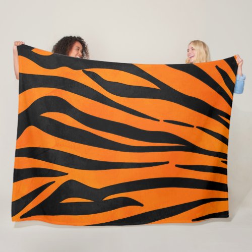 Wild Orange Black Tiger Stripes Animal Print Fleece Blanket