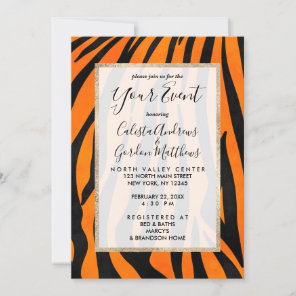 Wild Orange Black Tiger Stripes Animal Print Invitation