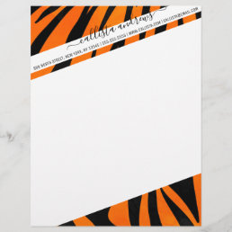 Wild Orange Black Tiger Stripes Animal Print Letterhead