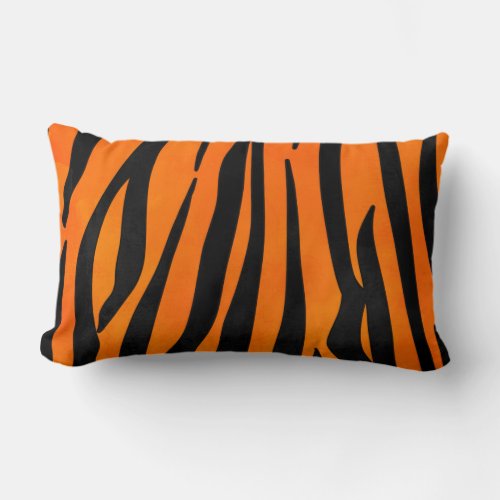Wild Orange Black Tiger Stripes Animal Print Lumbar Pillow