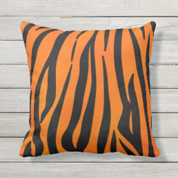 Wild Orange Black Tiger Stripes Animal Print Outdoor Pillow