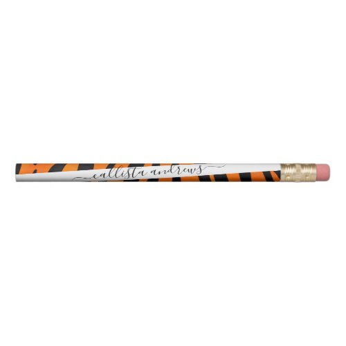 Wild Orange Black Tiger Stripes Animal Print Pencil