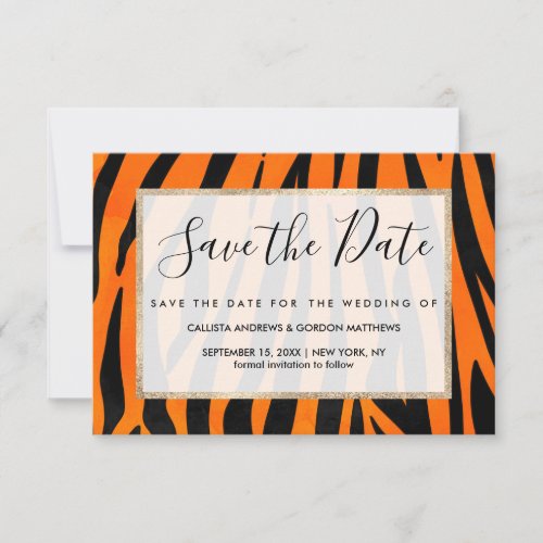 Wild Orange Black Tiger Stripes Animal Print Save The Date