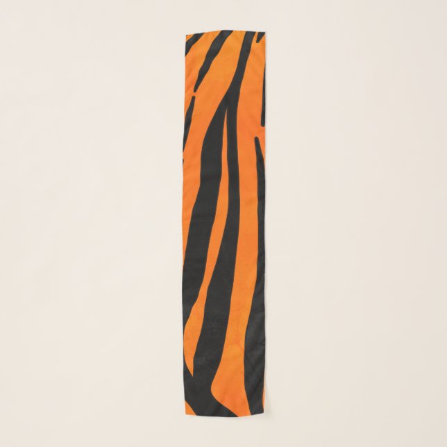 Wild Orange Black Tiger Stripes Animal Print Scarf (Front)
