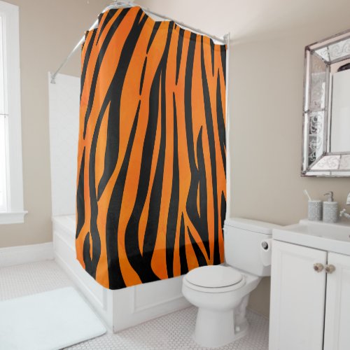 Wild Orange Black Tiger Stripes Animal Print Shower Curtain
