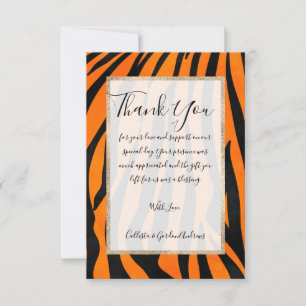 Wild Orange Black Tiger Stripes Animal Print Thank You Card