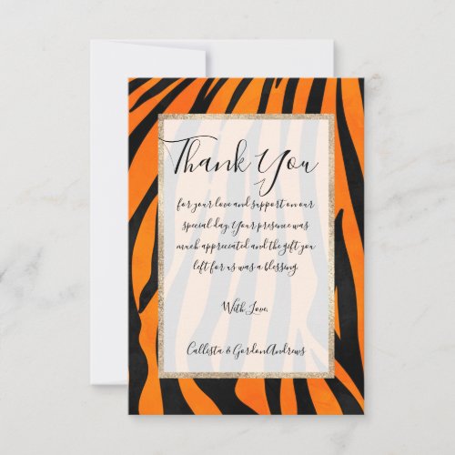 Wild Orange Black Tiger Stripes Animal Print Thank You Card