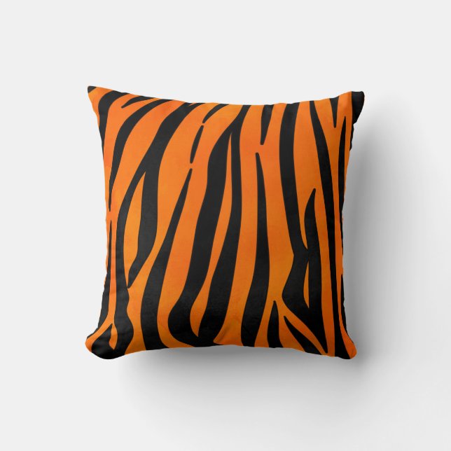 Wild Orange Black Tiger Stripes Animal Print Throw Pillow (Front)