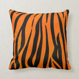 Wild Orange Black Tiger Stripes Animal Print Throw Pillow