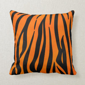 Wild Orange Black Tiger Stripes Animal Print Throw Pillow