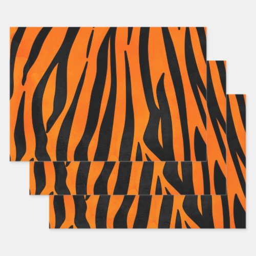 Wild Orange Black Tiger Stripes Animal Print Wrapping Paper Sheets