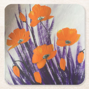 Wild orange poppies square paper coaster