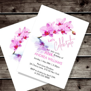 Wild Orchid Flower Blossoms 50th Birthday Invitation
