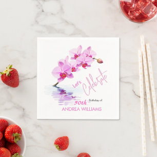 Wild Orchid Flower Blossoms 50th Birthday Napkins