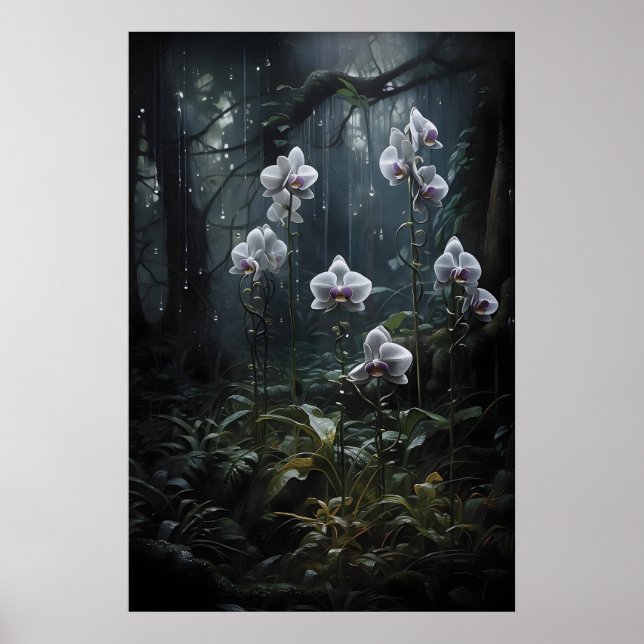 Wild Orchid Forest Print, Dark Academia Gothic Poster (Front)