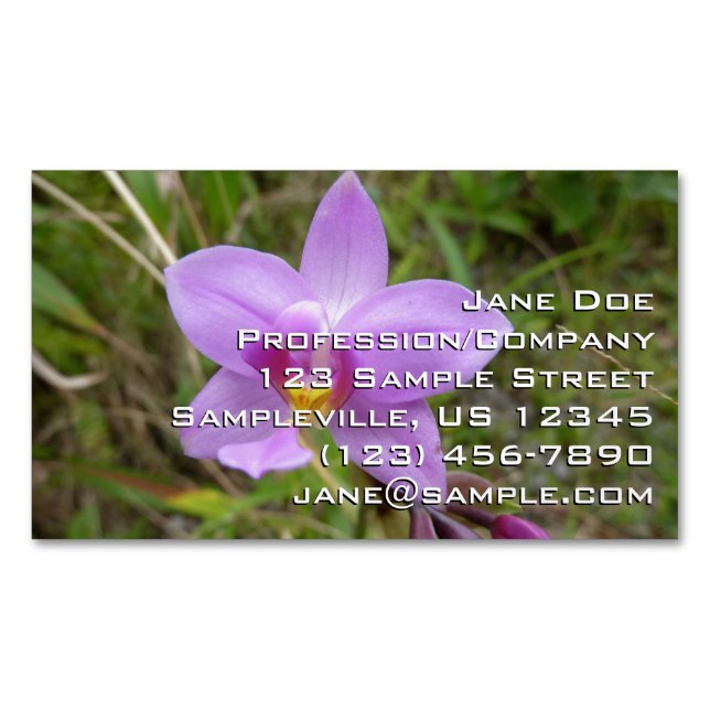 Wild Orchid Purple Tropical Flower Business Card Magnet (Front)