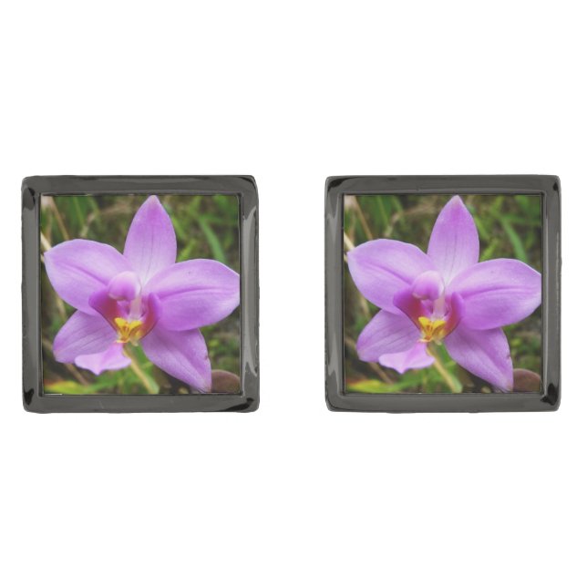 Wild Orchid Purple Tropical Flower Cufflinks (Front)