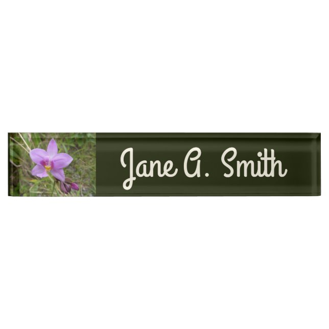 Wild Orchid Purple Tropical Flower Desk Name Plate (Front)