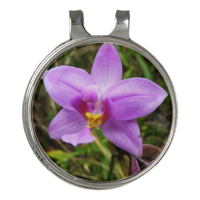 Wild Orchid Purple Tropical Flower Golf Hat Clip (Front)