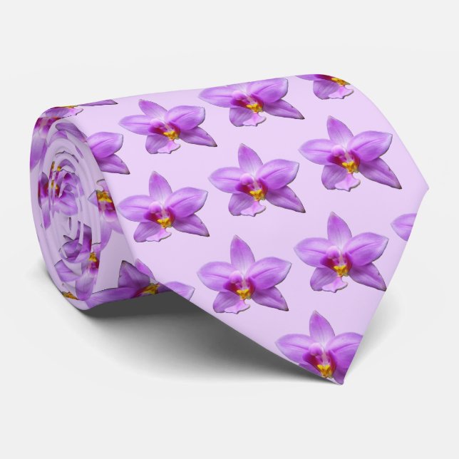 Wild Orchid Purple Tropical Flower Neck Tie (Rolled)