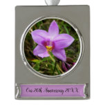 Wild Orchid Purple Tropical Flower Silver Plated Banner Ornament