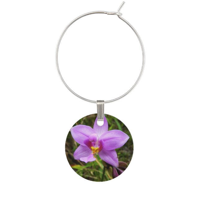 Wild Orchid Purple Tropical Flower Wine Charm (Front)