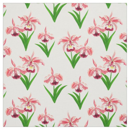 Wild Orchids _ Coral Pink Orchids and Foliage  Fabric