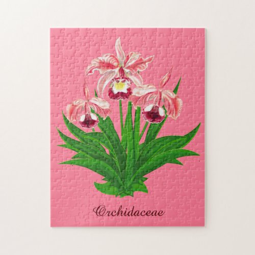 Wild Orchids _ Coral Pink Orchids and Foliage  Jigsaw Puzzle