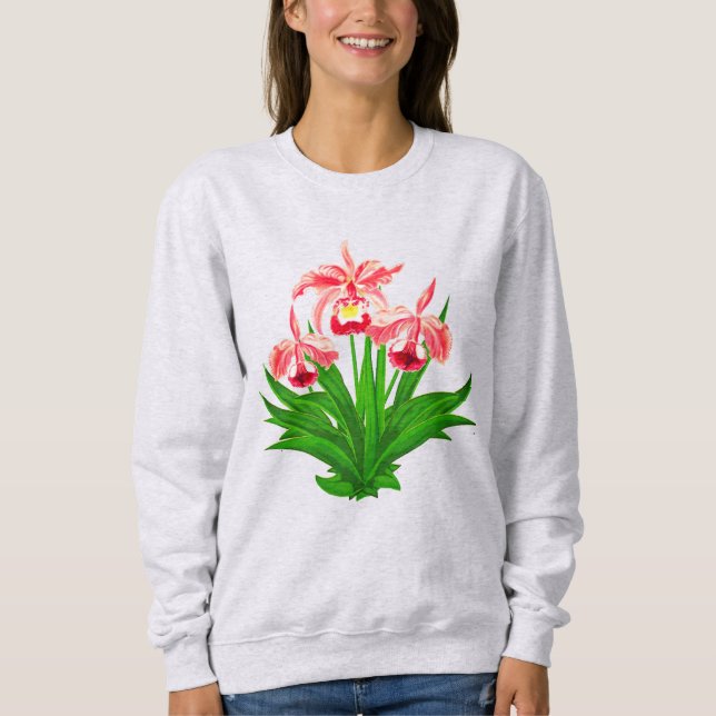 Wild Orchids - Coral Pink Orchids and Foliage  Sweatshirt (Front)