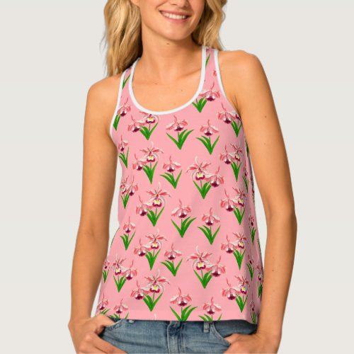Wild Orchids _ Coral Pink Orchids and Foliage  Tank Top