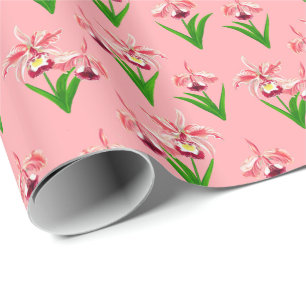 Wild Orchids - Coral Pink Orchids and Foliage Wrapping Paper