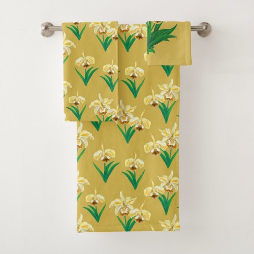 Wild Orchids _ Golden Yellow Orchids and Foliage  Bath Towel Set