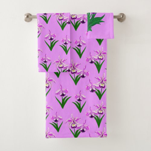 Wild Orchids _ Light Purple Orchids and Foliage Bath Towel Set