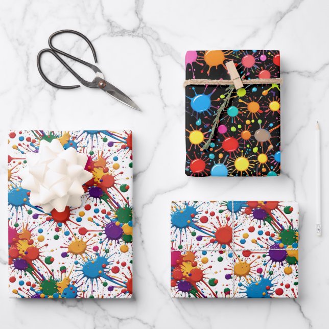 Wild Paint Splatter Wrapping Paper Sheets (Front)