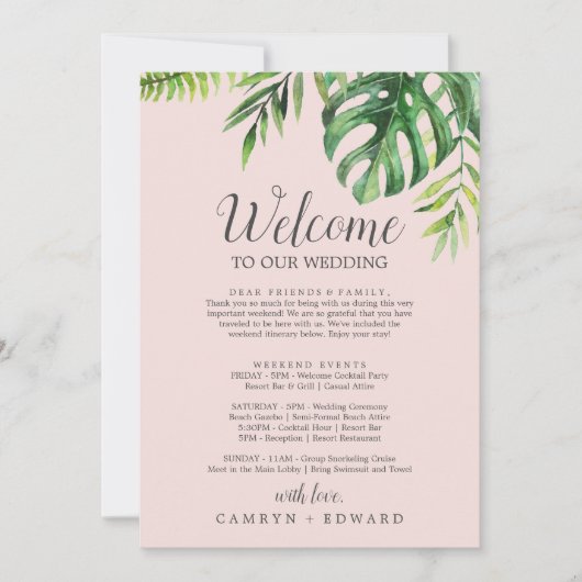 Wild Palm Blush Welcome Letter Itinerary & Map (Front)