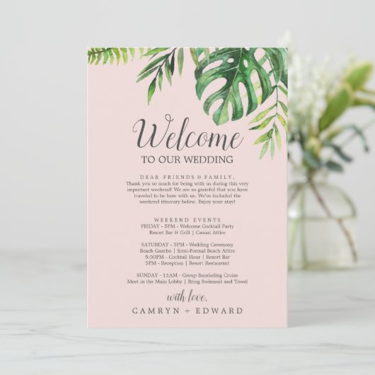Wild Palm Blush Welcome Letter Itinerary & Map (Standing Front)