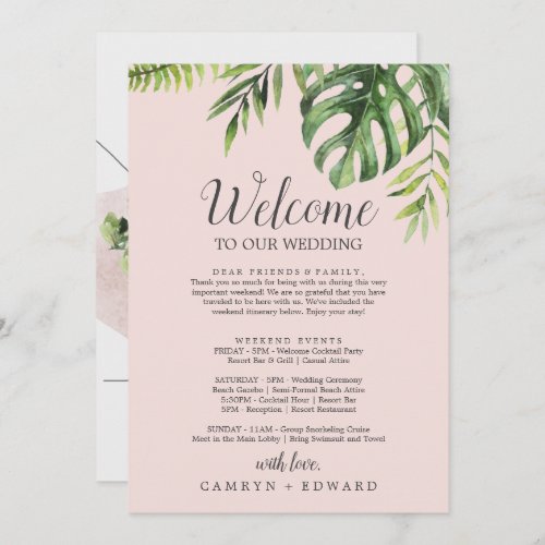 Wild Palm Blush Welcome Letter Itinerary  Map