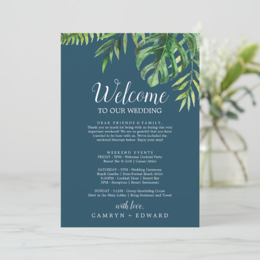 Wild Palm | Navy Welcome Letter Itinerary & Map (Standing Front)
