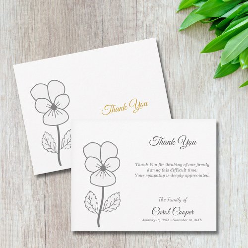 Wild Pansy Line Art Funeral Thank You Note Card