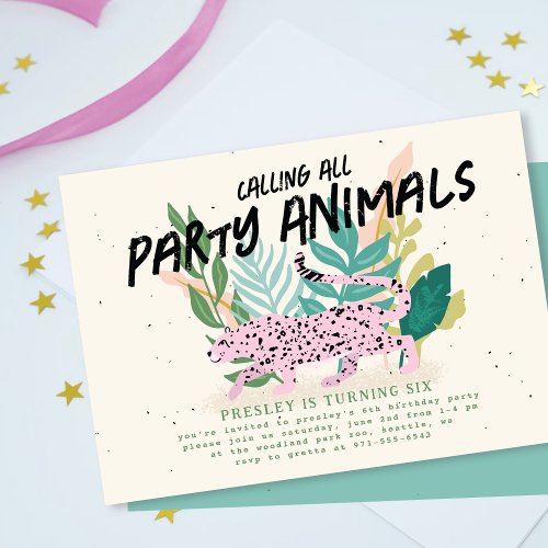 Wild Party Animals Kids Birthday Party Invitation