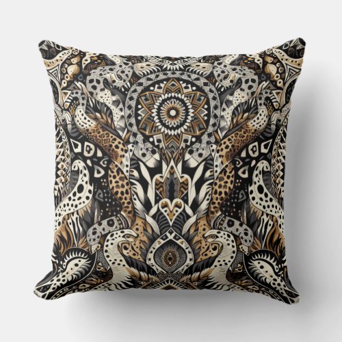 Wild Patterns of Zebra Leopard and Snakes Scales Throw Pillow
