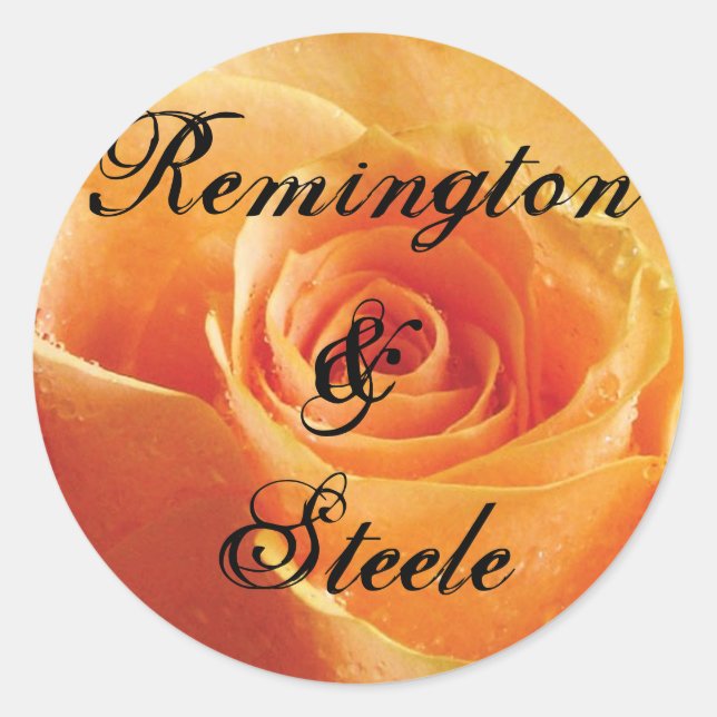 Wild Peach Rose Personalized Wedding Classic Round Sticker (Front)