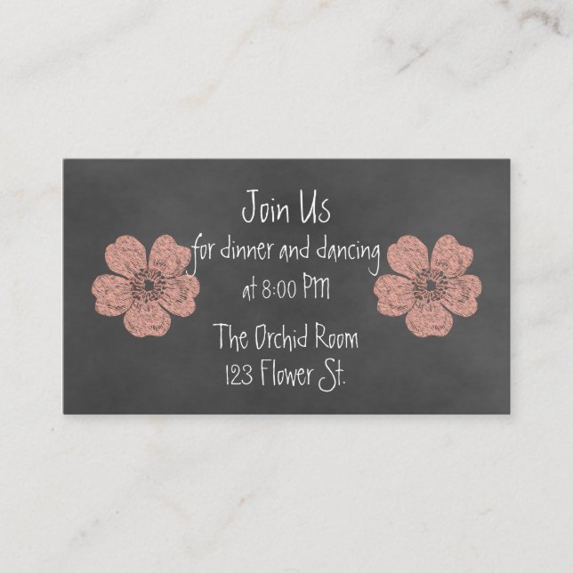 Wild Peach Roses Chalkboard Reception Cards (Front)