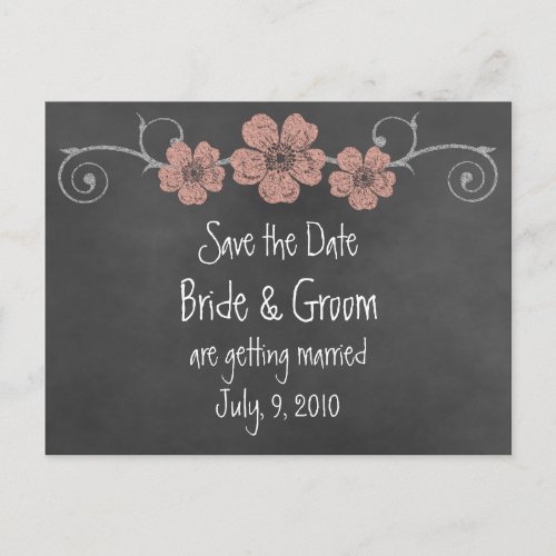 Wild Peach Roses Chalkboard Save the Date Postcard