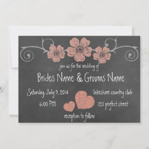 Wild Peach Roses Chalkboard Wedding Invitation