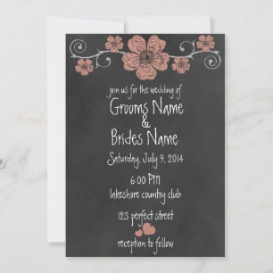 Wild Peach Roses Chalkboard Wedding Invitation