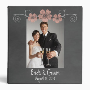 Wild Peach Roses Chalkboard Wedding Photo Album Binder