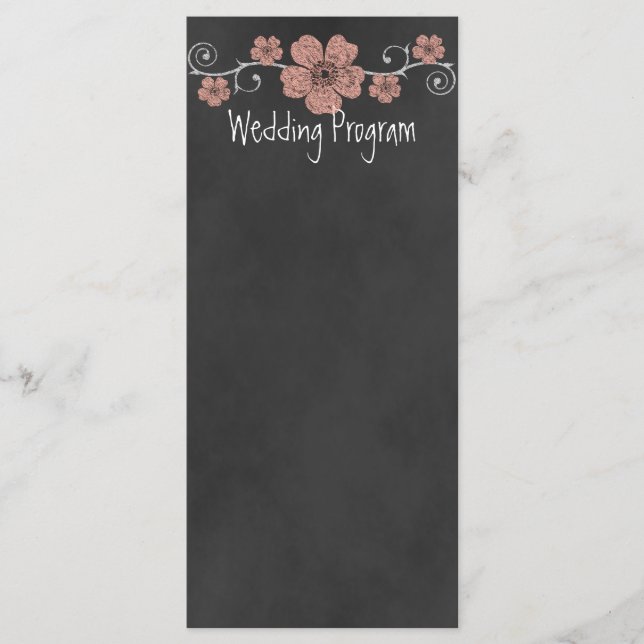 Wild Peach Roses Chalkboard Wedding Program Card (Front)