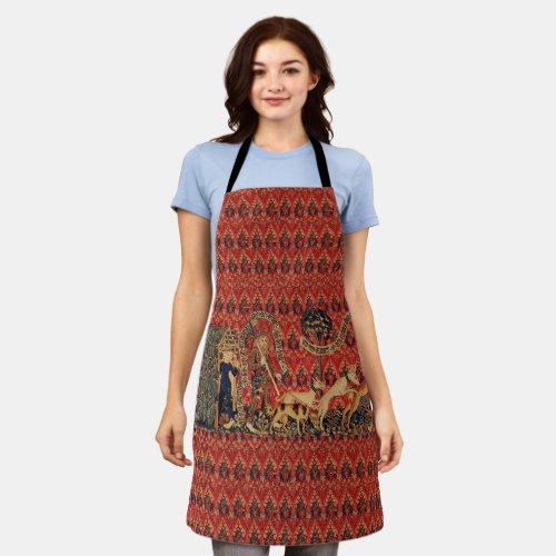 WILD PEOPLE IN DEER HUNT Animals Red Floral  Apron